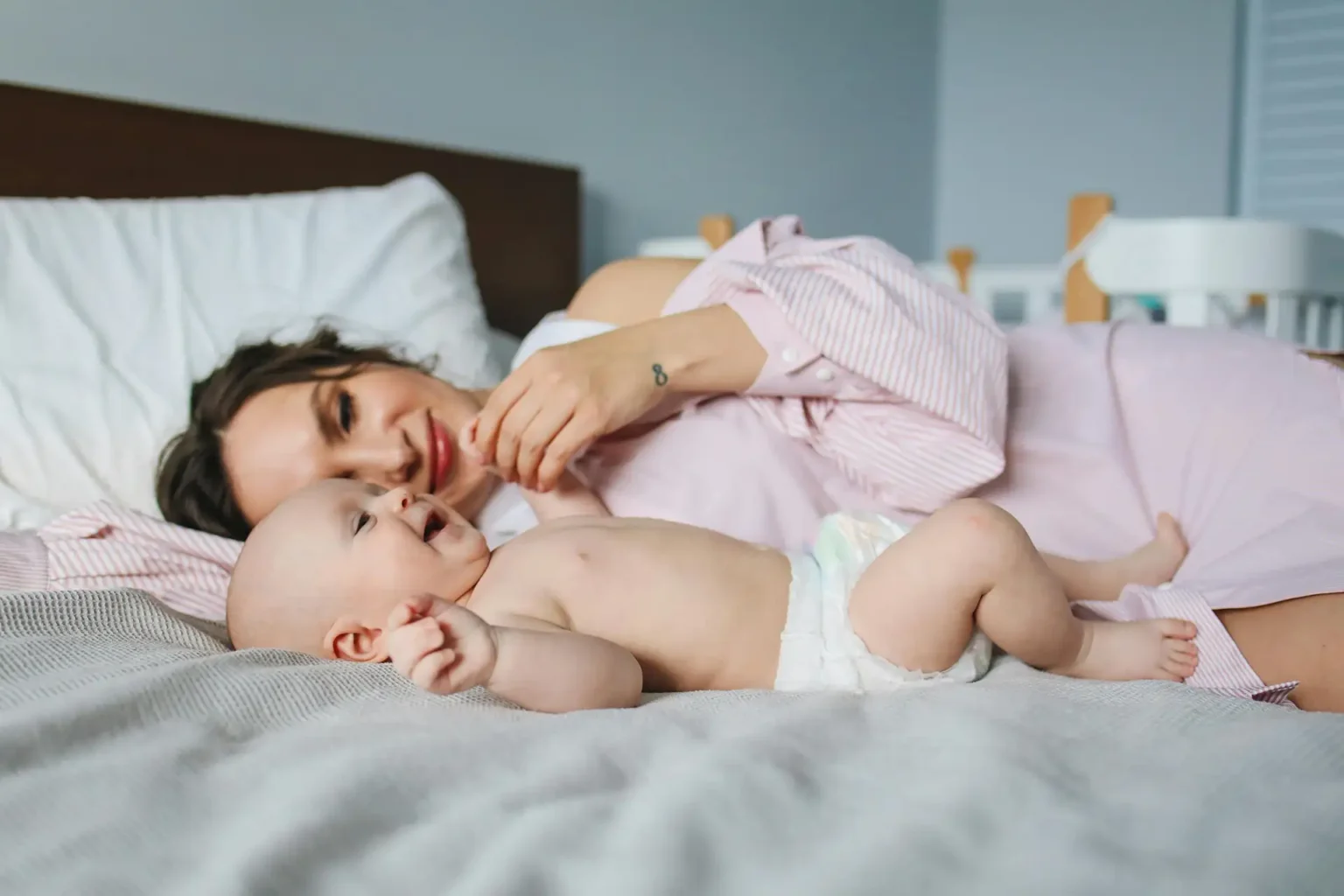 Happy mom with new baby